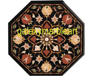 Marble inlay black table top with big workmanship BIOC-23156