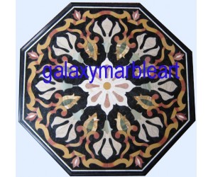 Black marble inlay table top imarti workmanship BIOC-2301