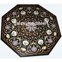 Marble inlay, Taj Mahal inlay Art, Pietra Dura black table top BIOC-4202