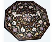 Marble inlay, Taj Mahal inlay Art, Pietra Dura black table top BIOC-4202