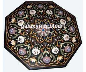 Marble inlay, Taj Mahal inlay Art, Pietra Dura black table top BIOC-4202