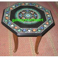 Marble inlay sun flower design black table top BPOC-18134