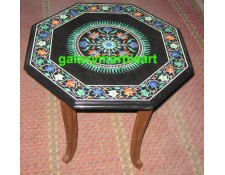 Marble inlay sun flower design black table top BPOC-18134