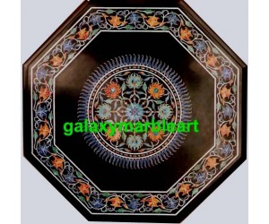 Marble inlay black table top with sunflower design from Taj Mahal BPOC-1874