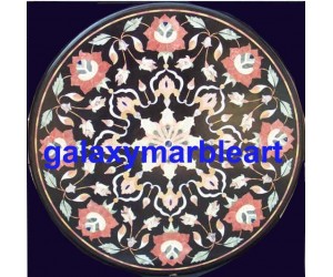 black marble , Rose flower,Imarti work inlay table top 36" BIRO-36171