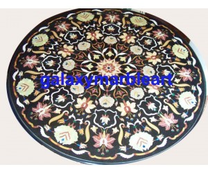 Black dining  table top with traditional Agra Design 48" BIRO-48192