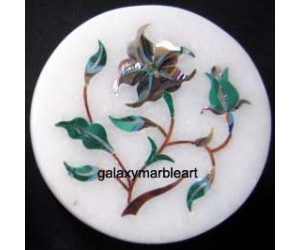 Decorative stone inlaid makrana marble box-RO224