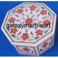 coral stones inlaid marble box-OC3113