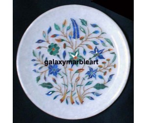 Floral design marble inlay plate with intricate work Pl-606