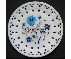 Marble inlay wall plate  with  filgree work in lapis-turquoise combination plate Pl-614