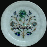 Floral design marble inlay plate with intricate work plate Pl-620