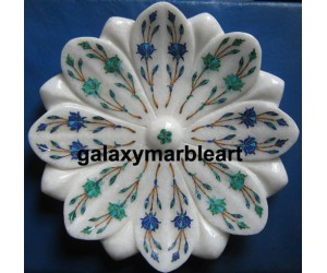 Marble inlay work lotus shaped plate for putting flower petals plate Pl-810