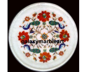 Marble Inlay Plate with Peacock design Pl-814