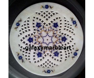 Makrana marble plate with Lapislazuli stone and filgree work  Pl-818