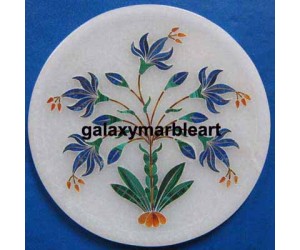 Floral design lapislazuli stones inlay work marble plate Pl-512