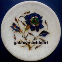 Marble inlay work plate with semi-precious stones Pl-537