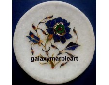 Marble inlay work plate with semi-precious stones Pl-537