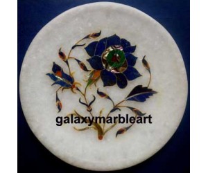 Marble inlay work plate with semi-precious stones Pl-537