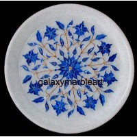 Lapislazuli stones inlaid,Agra art, TAJ MAHAL work marquetry handmade with geometrical layout plate pl-702