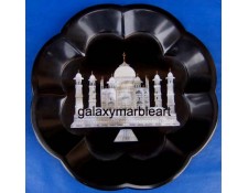  Black plate with Taj Mahal of Shell with engraving plate pl-704