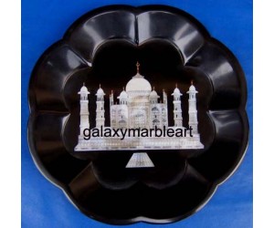  Black plate with Taj Mahal of Shell with engraving plate pl-704