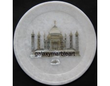 Marble plate with mother of pearl Taj Mahal engraved pl-711