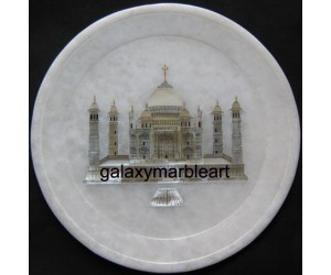 Marble plate with mother of pearl Taj Mahal engraved pl-711