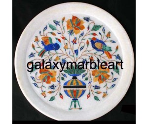 Marble inlay plate with birds and  flower vase design  Pl-908