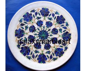 Marble inlay marquetry plate with flower design  Pl-903