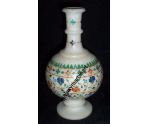 Agra marble inlay artisan vase ht 10" V-11
