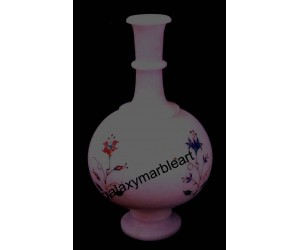 Decorative marble inlay handicraft vase ht 12" V-9