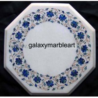 Marble inlay side table top with border design in mainly lapislazuli from Afghanistan  WP-13201