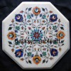 White marble inlay side table top having multi-color combination of semi-precious stones  WP-13203