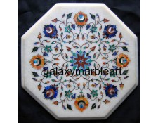 White marble inlay side table top having multi-color combination of semi-precious stones  WP-13203