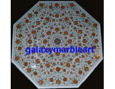 Pietra dura stones inlaid marble coffee table top 42" WP-4201