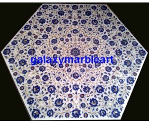 Marble inlay hexagonal shaped table top 35" WP-3501