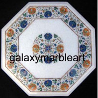 Stone pietre dure white marble table top WP-1802