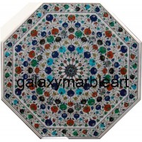 Multi-color geometrical design marble inlay dining table top 48" WP-4806