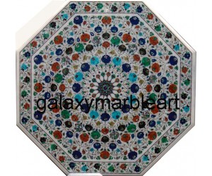 Multi-color geometrical design marble inlay dining table top 48" WP-4806