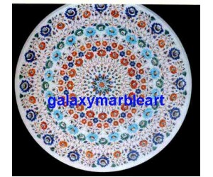 White marble round inlay work table top 36" WP-36138