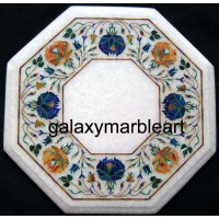 Decorative stones inlaid white marble table top 12" WP-1201