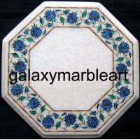 Stones inlay work marble table top with Lapislazuli border design 12" WP-1204