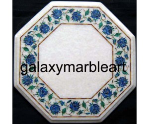 Stones inlay work marble table top with Lapislazuli border design 12" WP-1204