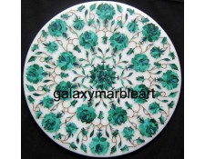 Marble inlay side table top with geometrical design in Malachite stone 12" WP-1207