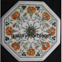 Marble inlay side table top with Cornelian stone from Galaxy Marble Art 12" WP-1210