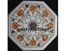 Marble inlay side table top with Cornelian stone from Galaxy Marble Art 12" WP-1210