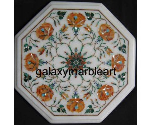 Marble inlay side table top with Cornelian stone from Galaxy Marble Art 12" WP-1210