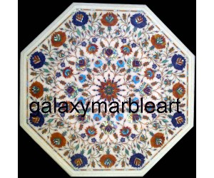 White table top with geometrical inlay design 22" WP-2202