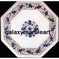 Perfect white marble inlay table top with Lapislazuli - WP-14102