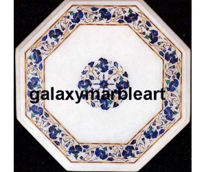 Perfect white marble inlay table top with Lapislazuli - WP-14102